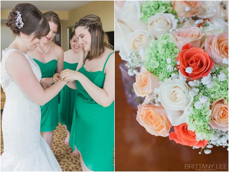 green and orange wedding party