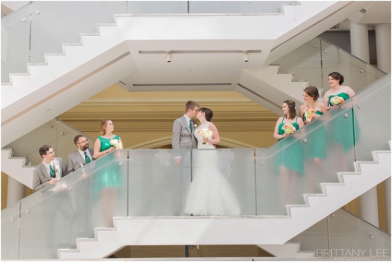 Wedding party photos, green bridesmaid dresses