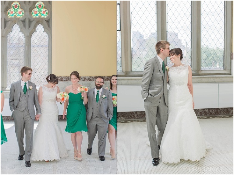 Wedding party photos, green bridesmaid dresses