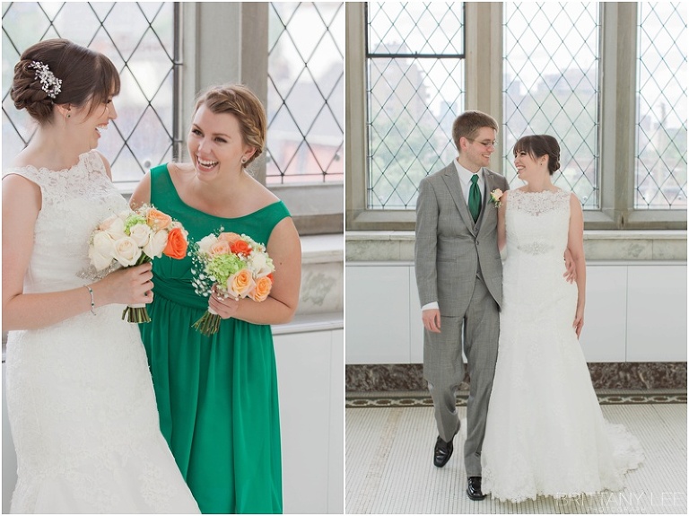 Wedding party photos, green bridesmaid dresses