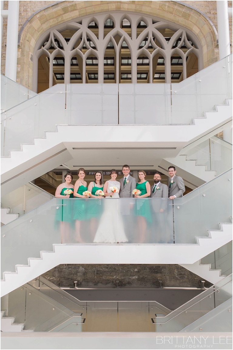 Wedding party photos, green bridesmaid dresses