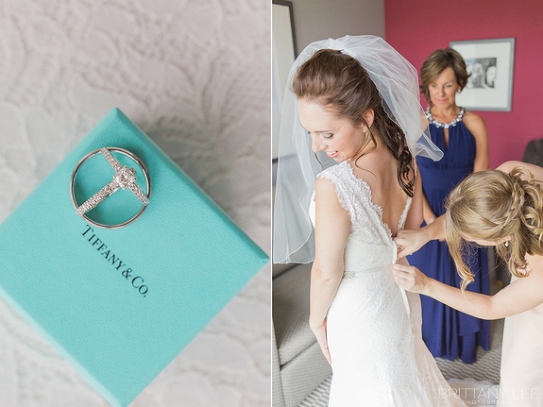 Bride getting dressed for wedding at the Brookstreet Hotel in Ottawa