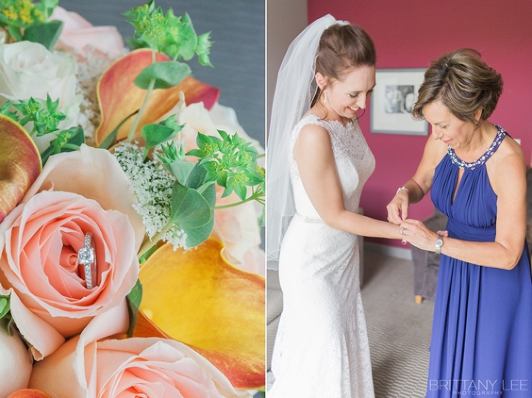 Bride getting dressed for wedding at the Brookstreet Hotel in Ottawa