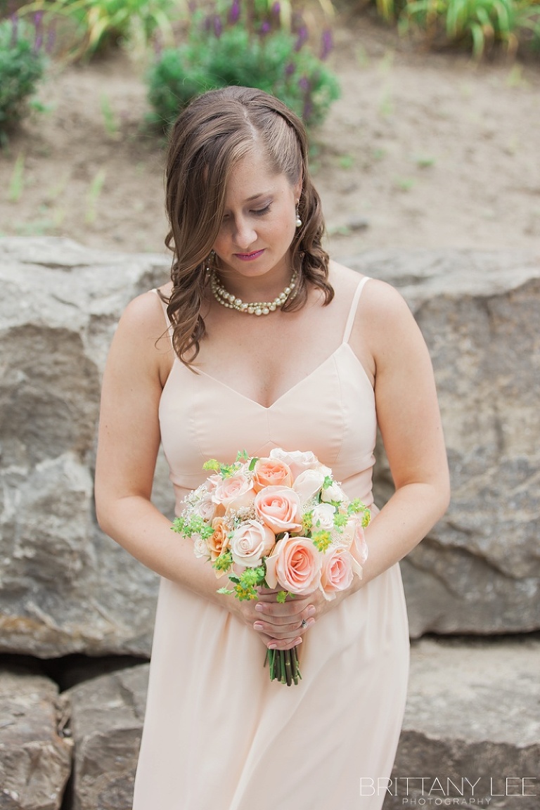 Bridesmaid in peach dress