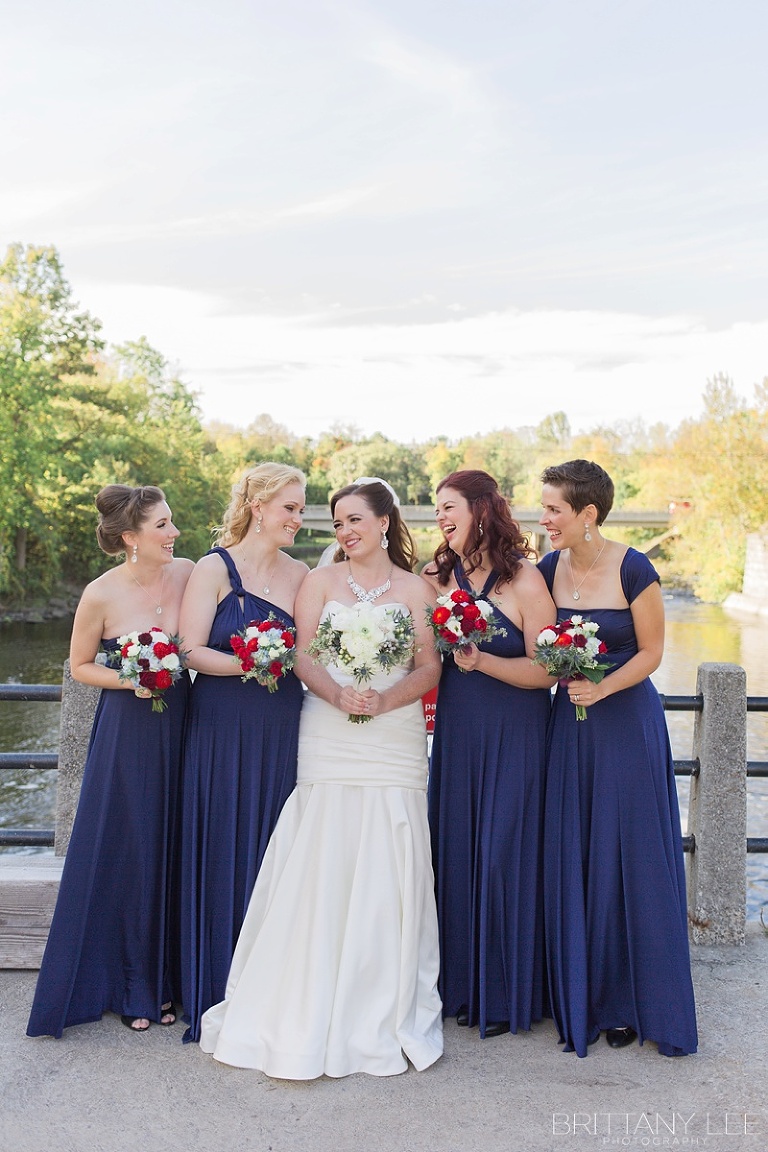 Wedding party portraits - bridesmaids in purple and groomsmen in Scottish kilts
