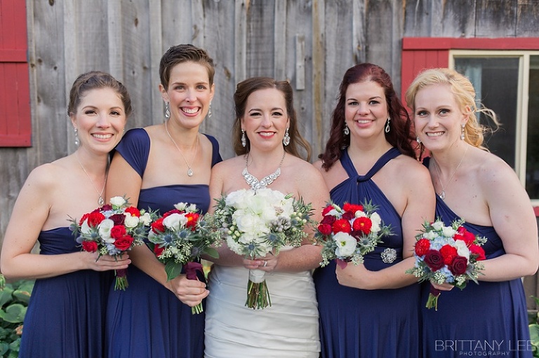 Wedding party portraits - bridesmaids in purple and groomsmen in Scottish kilts