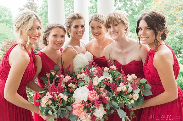 Perth Ontario Wedding Photography - Bridesmaids in Floor length red dresses