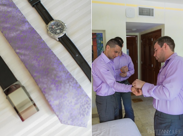 Groom and groomsmen getting ready for destination wedding