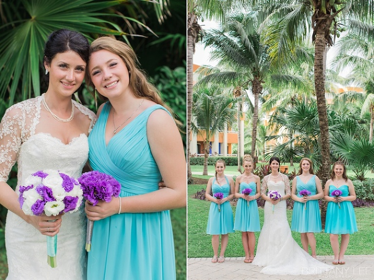 Bride and bridesmaids at destination wedding in Mexico in Teal