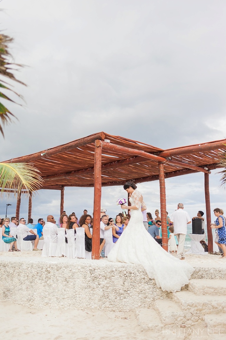 bride and father walking to aisle at Mexico destination wedding