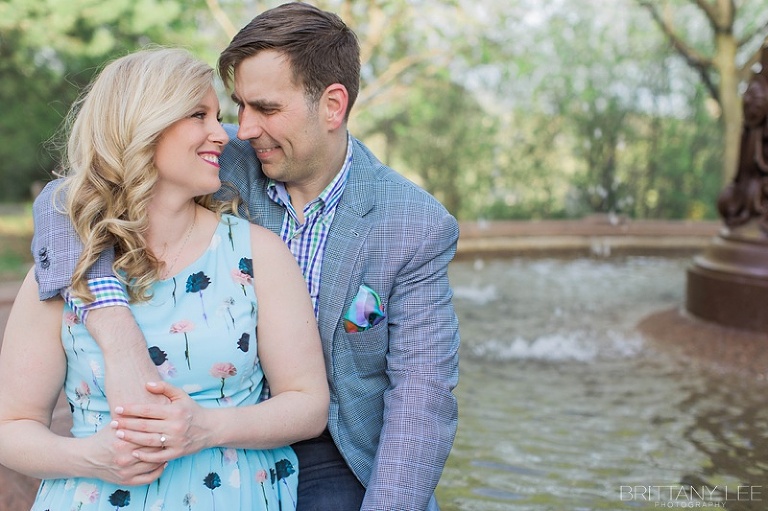 Strathconca Park Engagement Photos - Ottawa Bride and Groom sitting at fountain