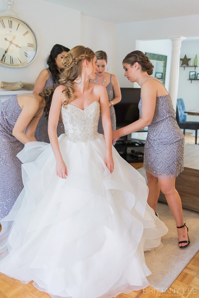 Bride and Bridesmaids getting dressed for Ottawa Wedding