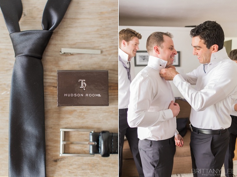 Groom getting dressed for Ottawa wedding