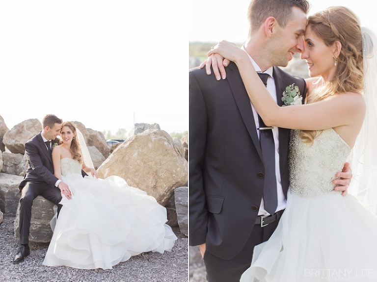 Bride and Groom Wedding photos outside Aquatopia Conservatory Carp Ontario
