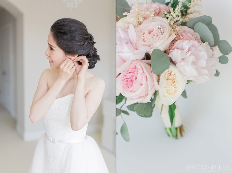 Bride wearing Sarah Walsh earrings on wedding day