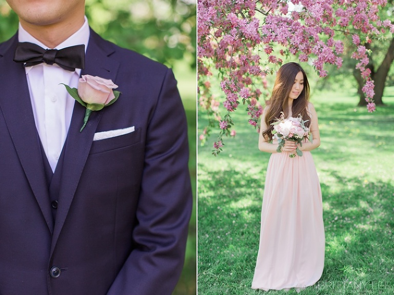 Ottawa wedding party under apple blossom trees