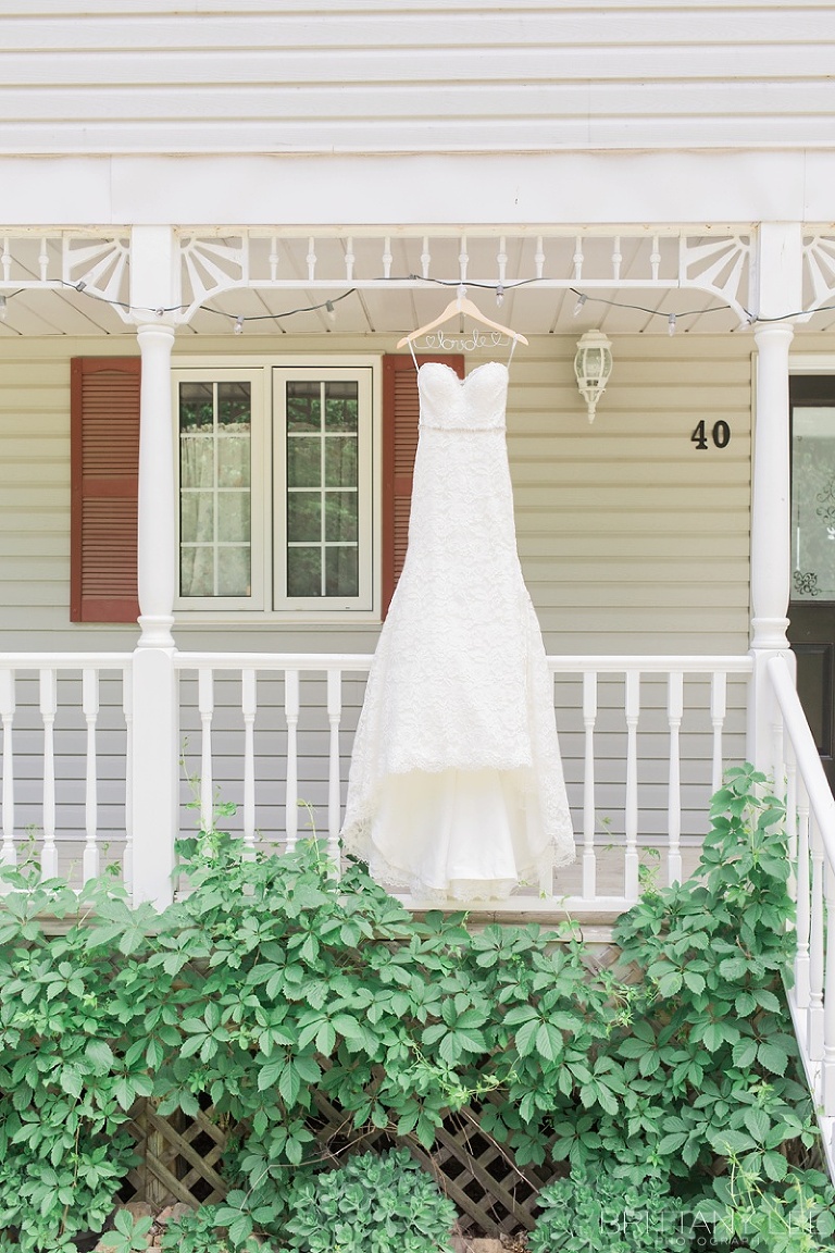 Wedding dress hanging at Strathmere Wedding and events