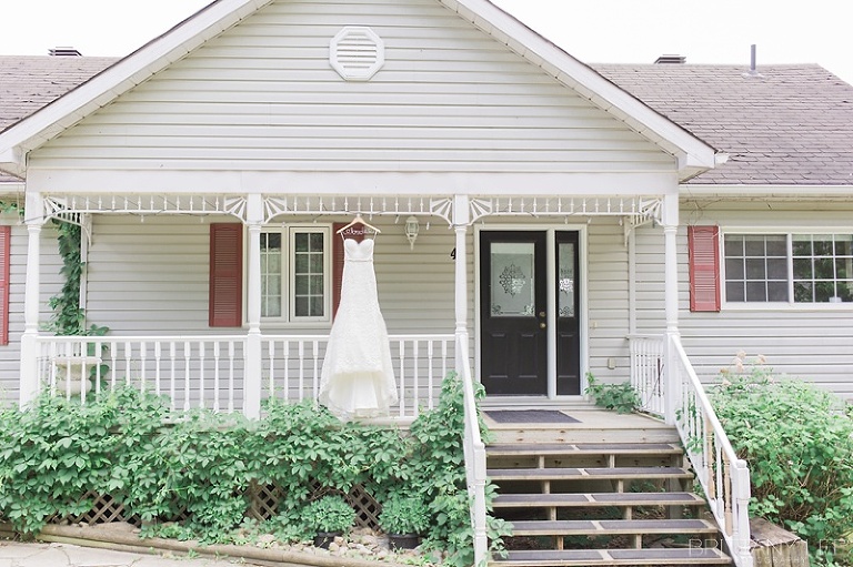 Wedding dress hanging at Strathmere Wedding and events