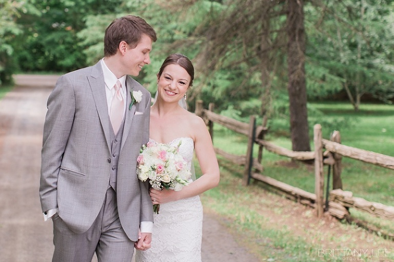 Bride and Groom doing First Look photos before their wedding ceremony at Strathmere Garden house