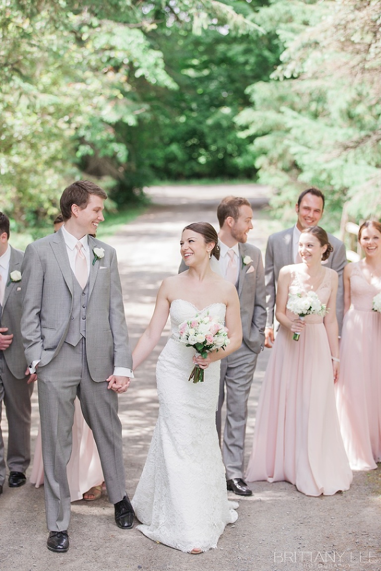 Blush and Grey wedding party photos at Strathmere Garden House Ottawa wedding