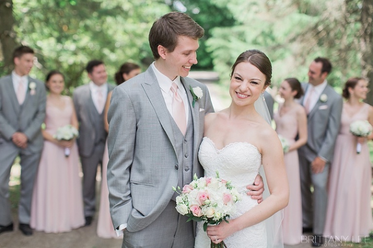 Blush and Grey wedding party photos at Strathmere Garden House Ottawa wedding