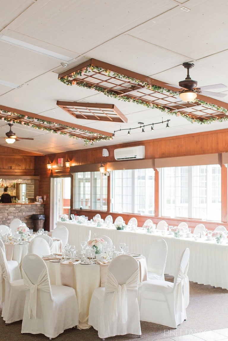 Blush, white, and rustic wedding decor at Strathmere Garden House Ottawa wedding