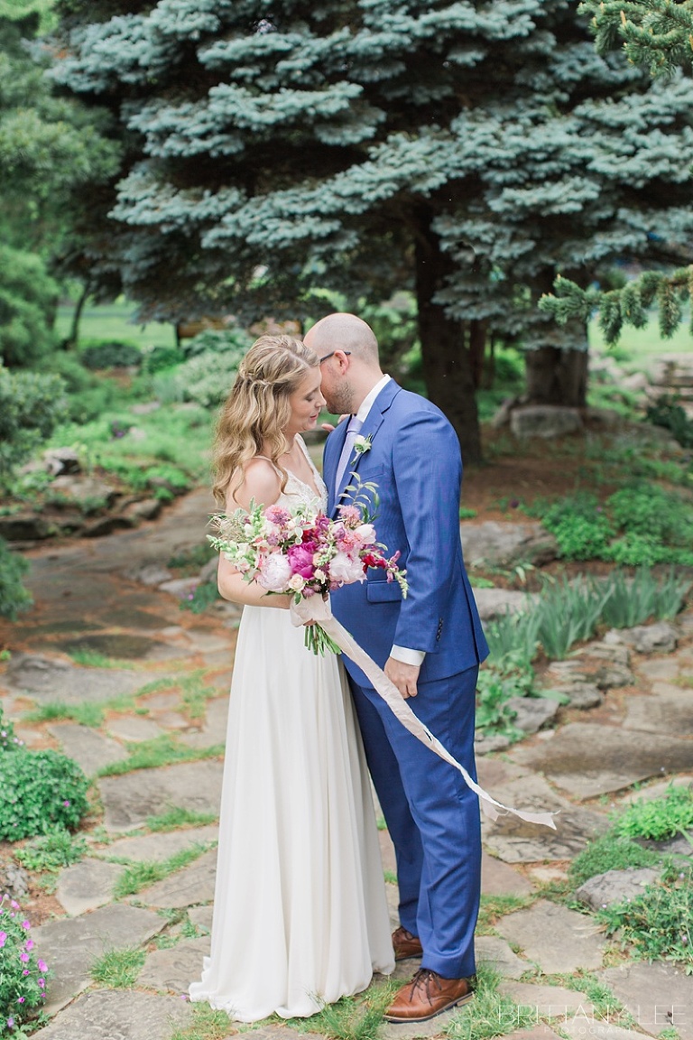 Bride and Groom first look at Ornamental Gardens in Ottawa