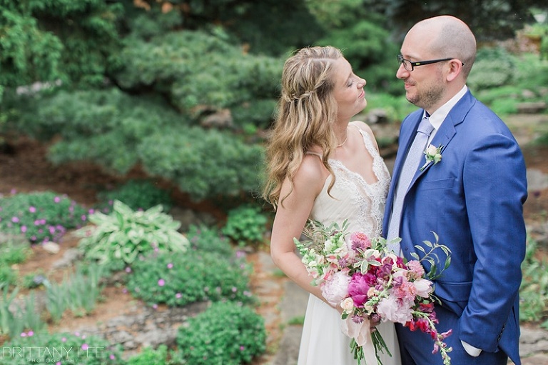 Bride and Groom first look at Ornamental Gardens in Ottawa
