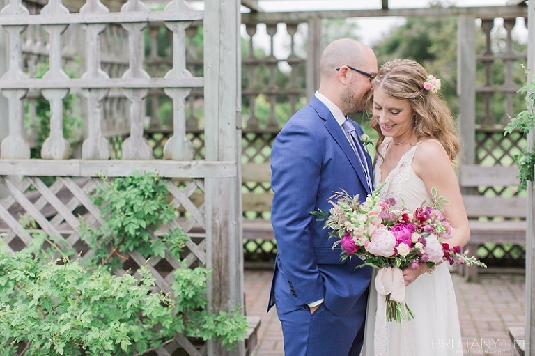 Bride and Groom first look at Ornamental Gardens in Ottawa - Bride in Custom Truvelle Gown