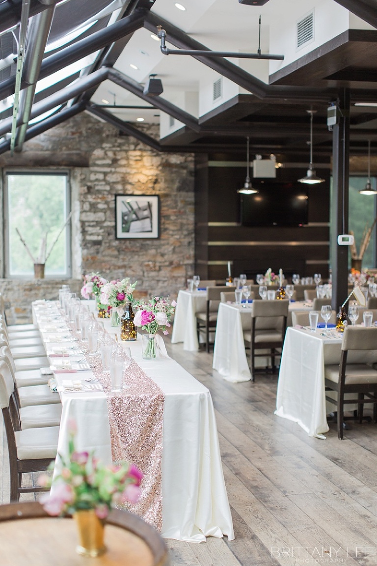 photos of blush and romantic wedding day reception at Mill Street Brew Pub Ottawa