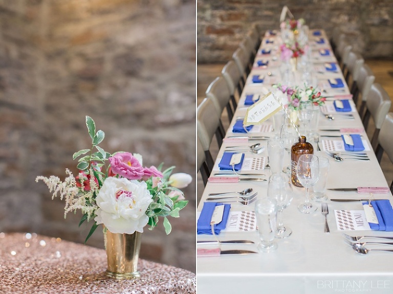 photos of blush and romantic wedding day reception at Mill Street Brew Pub Ottawa