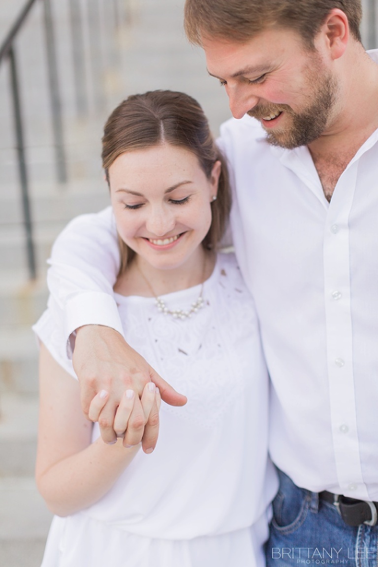 Engagement photos at the stairs of the University of Ottawa 