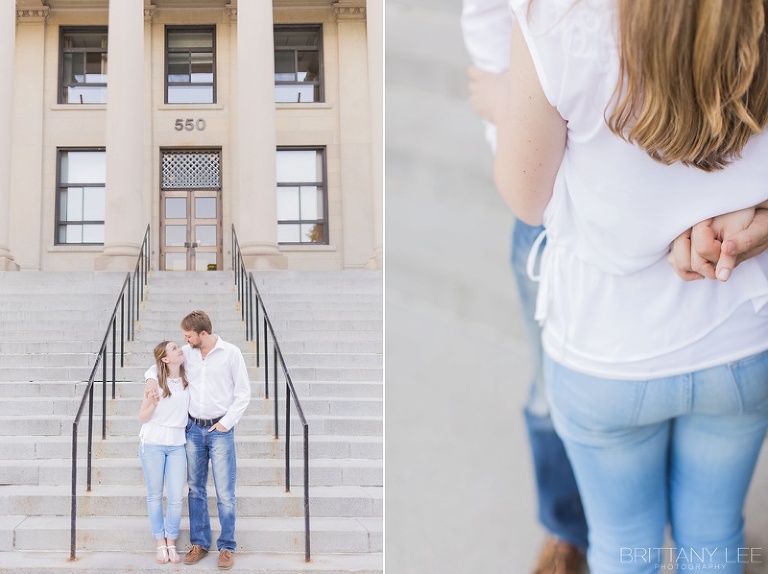Engagement photos at the stairs of the University of Ottawa 