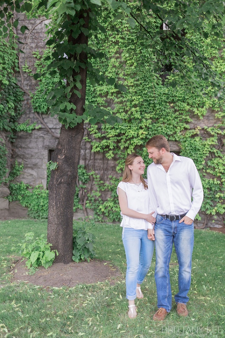 Engagement photos at the stairs of the University of Ottawa 