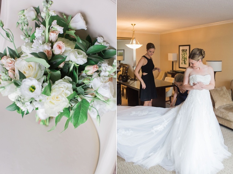 Mill Street Brew Pub Ottawa Wedding - Bride getting into wedding dress at Albert at Bay Suites