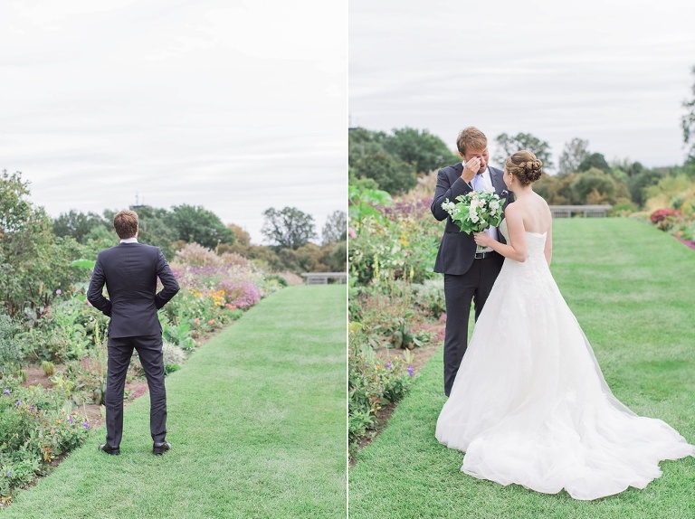 Mill Street Brew Pub Ottawa Wedding - Bride and Groom First Look photos at Ornamental Gardens in Ottawa