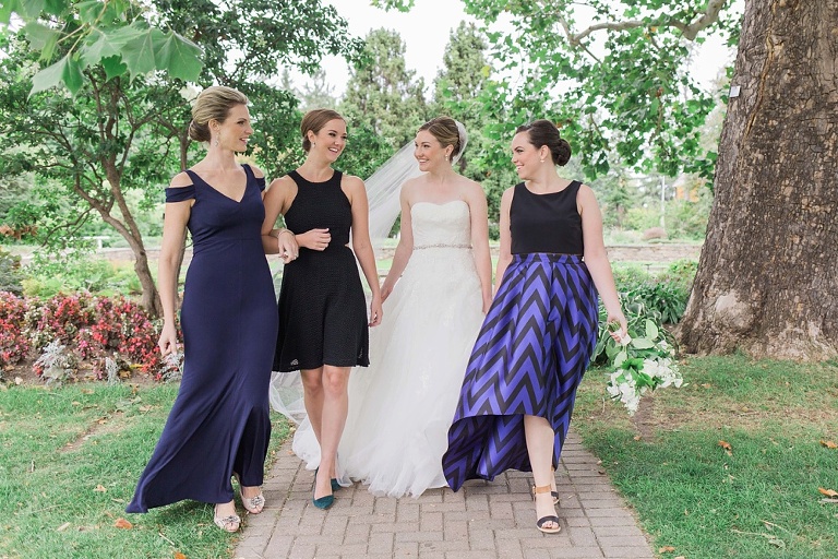 Mill Street Brew Pub Ottawa Wedding - Bride with her best friends at the Ornament Gardens in Ottawa