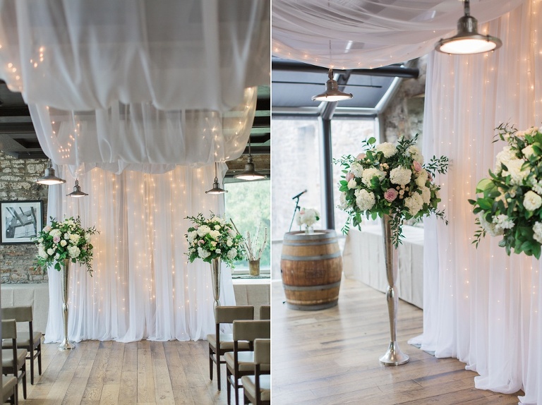 Mill Street Brew Pub Ottawa Wedding - White draping and backdrop for indoor ceremony