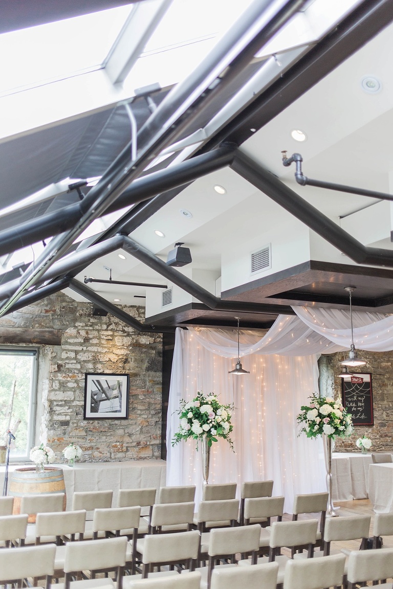 Mill Street Brew Pub Ottawa Wedding - White draping and backdrop for indoor ceremony