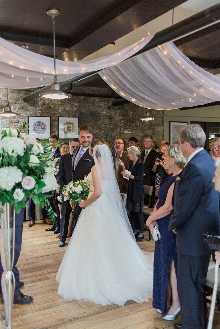 Mill Street Brew Pub Ottawa Wedding - White draping and backdrop for indoor ceremony