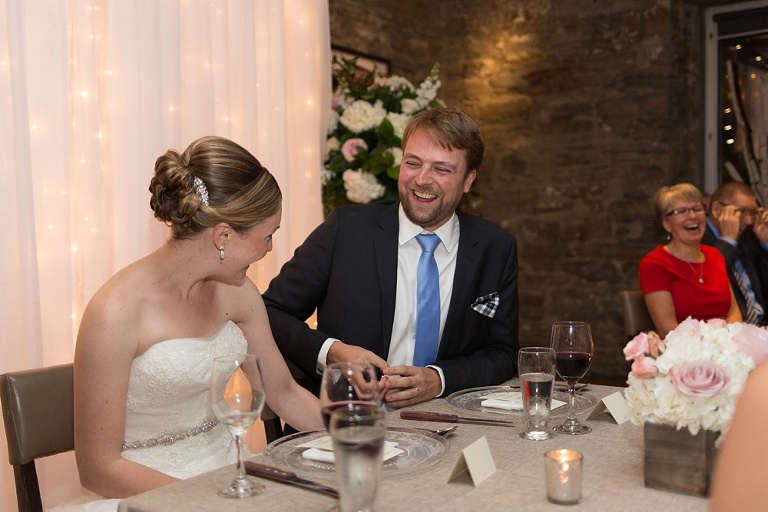 Mill Street Brew Pub Ottawa Wedding - Reception decor with white draping and floral arrangements