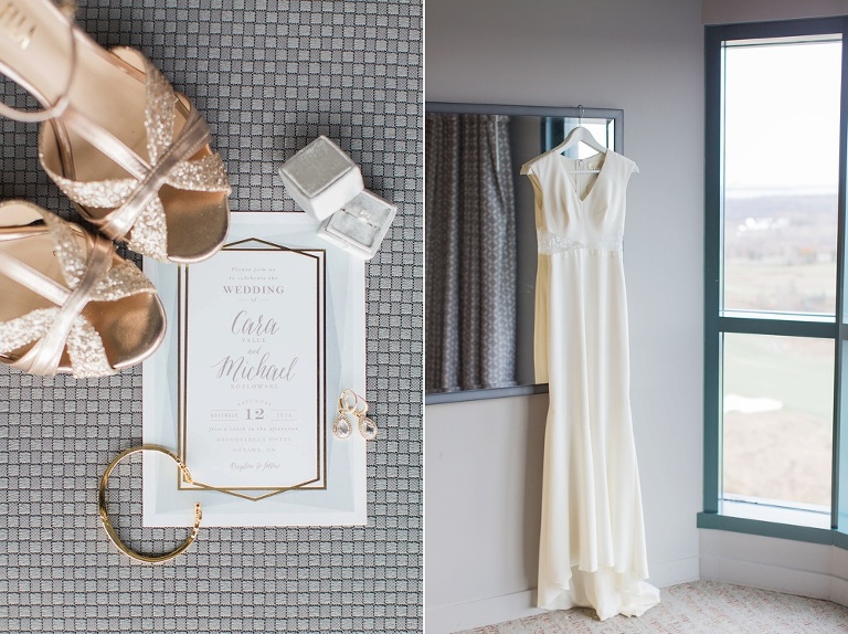 Brookstreet Hotel Ottawa Fall Wedding - Bridal gown hanging in window