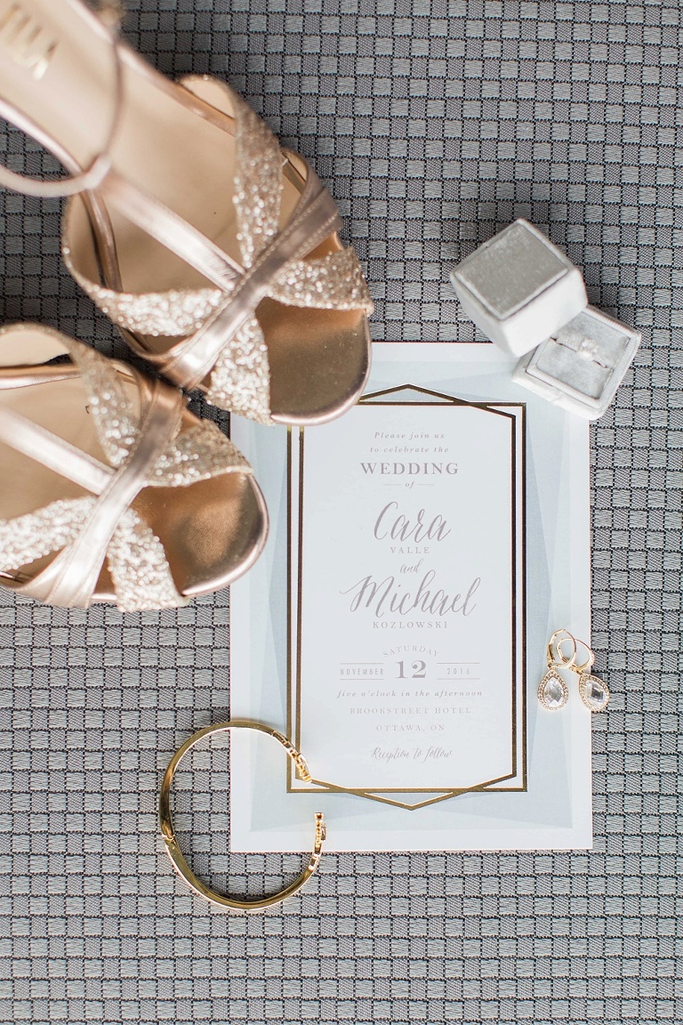 Favourite Wedding Photos from 2016 - Bride's shoes and ring with their wedding invitation