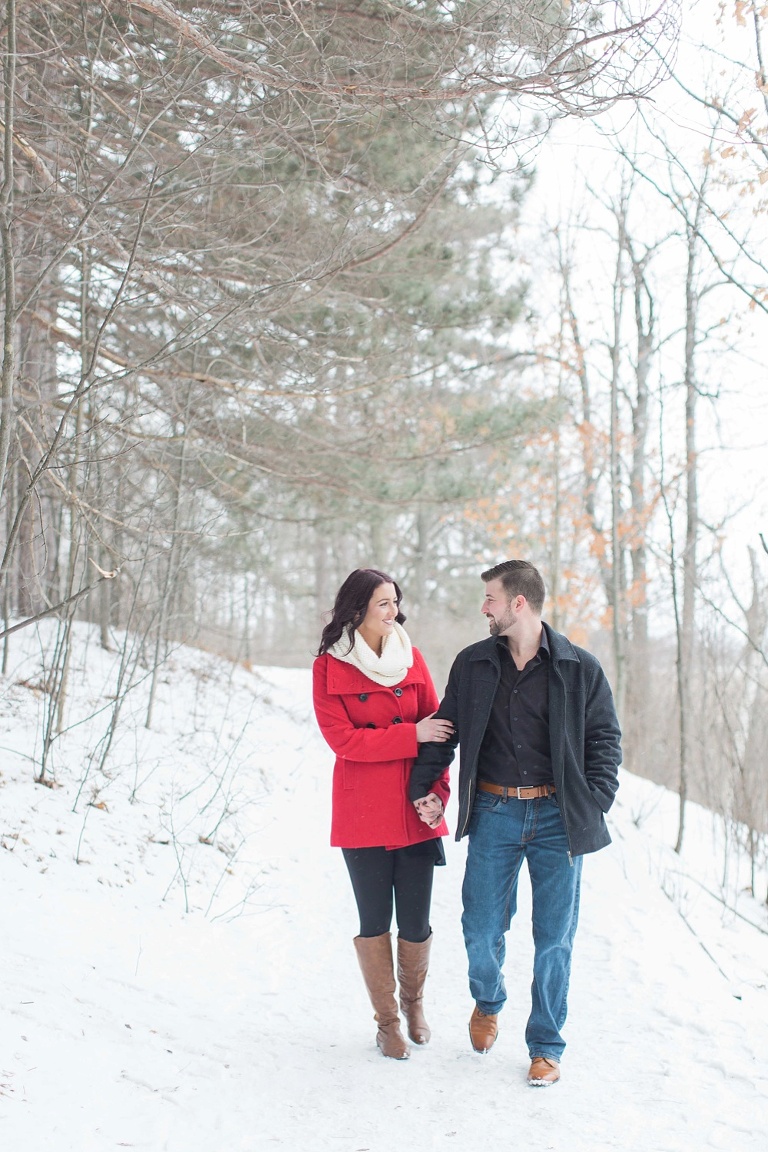 Mer Bleue Bog Winter Engagement - Bride in red coat and white scarf