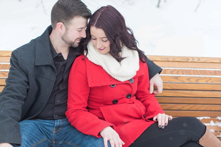Mer Bleue Bog Winter Engagement - Bride in red coat and white scarf