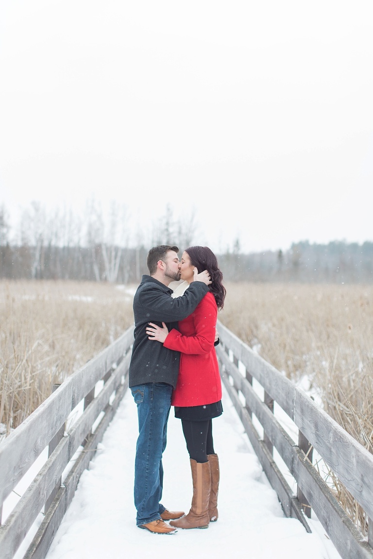 Mer Bleue Bog Winter Engagement - Bride in red coat and white scarf