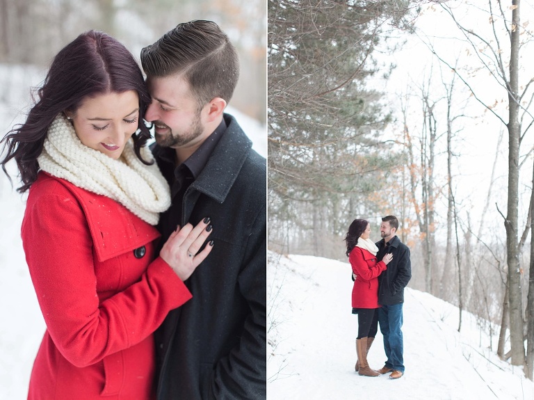Mer Bleue Bog Winter Engagement - Bride in red coat and white scarf