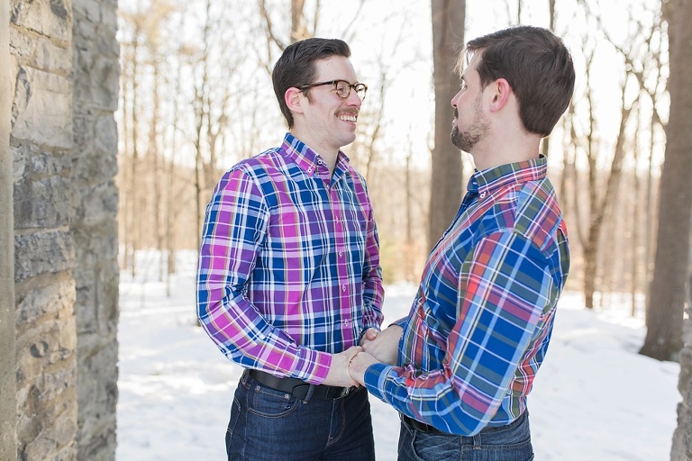 Gatineau Park winter engagement session with a same sex couple