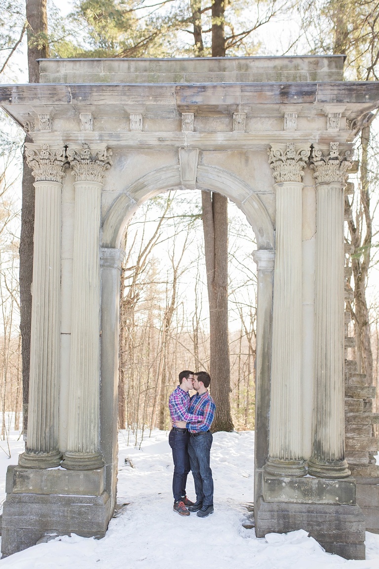 Gatineau Park winter engagement session with a same sex couple
