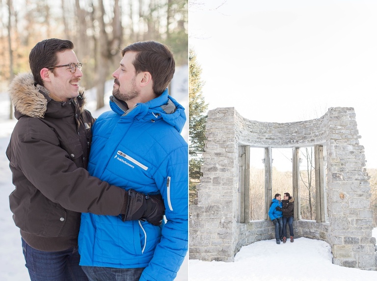 Gatineau Park winter engagement session with a same sex couple